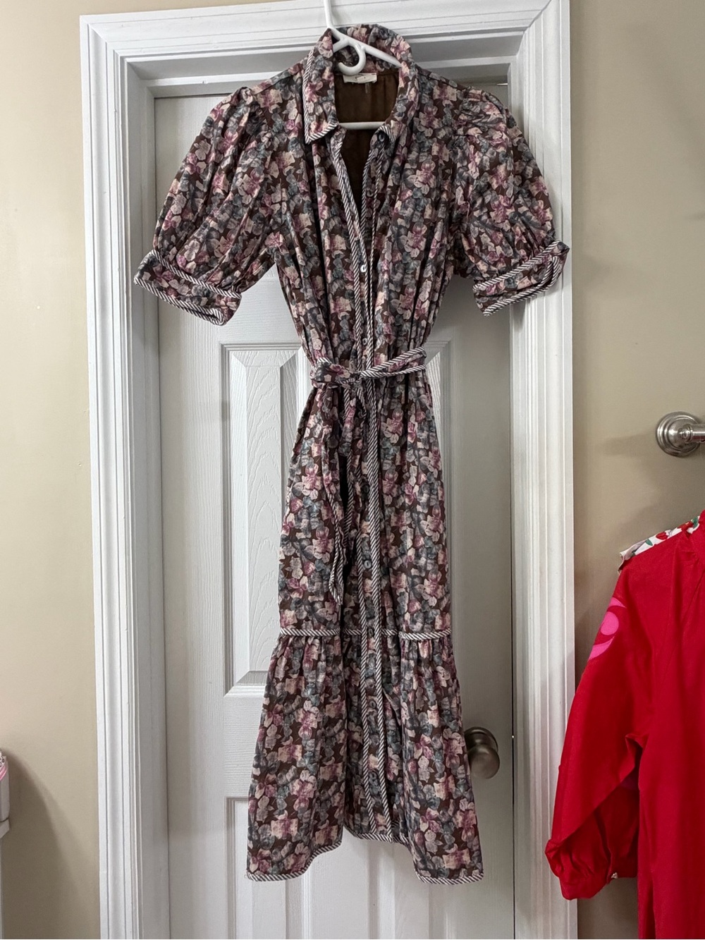 Entro Floral Button-Front Midi Dress with Belt and pockets - Pink Mix